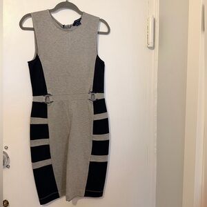 French Connection Gray Dress with Black Texture & Silver Hole Detail